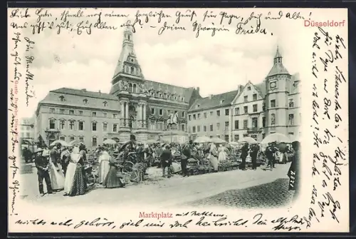 AK Düsseldorf, Marktplatz mit Denkmal