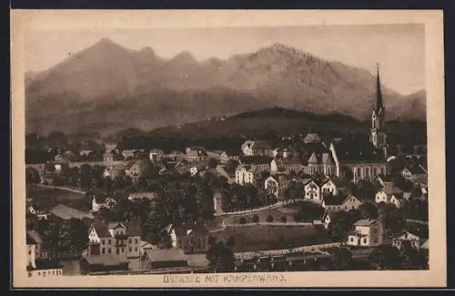 AK Übersee, Teilansicht mit Kirche und Kampenwand