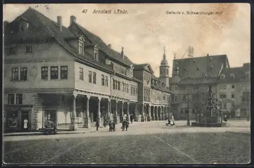 AK Arnstadt i. Thür., Hotel Schwarzburger Hof und Galerie
