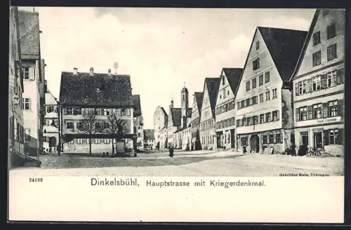 AK Dinkelsbühl, Hauptstrasse mit Geschäft von August Ensmann mit Kriegerdenkmal
