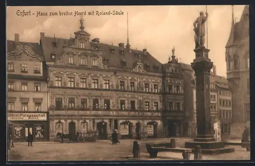 AK Erfurt, Haus zum breiten Heerd mit Roland-Säule