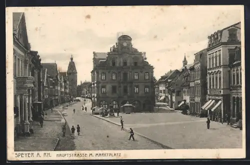 AK Speyer, Hauptstrasse mit Marktplatz