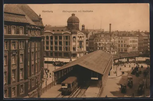AK Hamburg, Rödingsmarkt mit U-Bahnhof, Strassenbahn