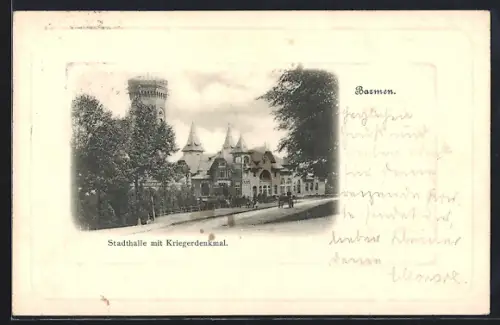 AK Barmen, Stadthalle mit Kriegerdenkmal