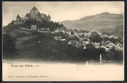 AK Wörth a. D., Panoramablick mit Schloss