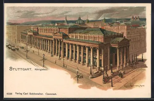 Lithographie Stuttgart, Blick auf den Königsbau