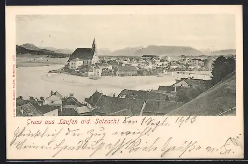 AK Laufen a. d. Salzach, Teilansicht mit Kirche