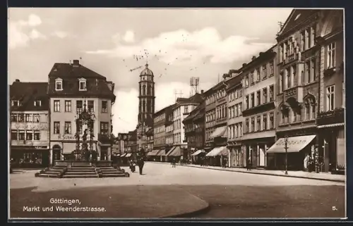 AK Göttingen, Markt und Weenderstrasse mit Geschäften