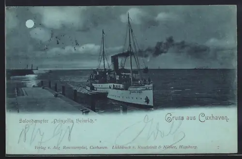 Mondschein-AK Cuxhaven, Salondampfer Prinzessing Heinrich im Hafen