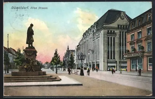 AK Düsseldorf, Allee Strasse mit Denkmal