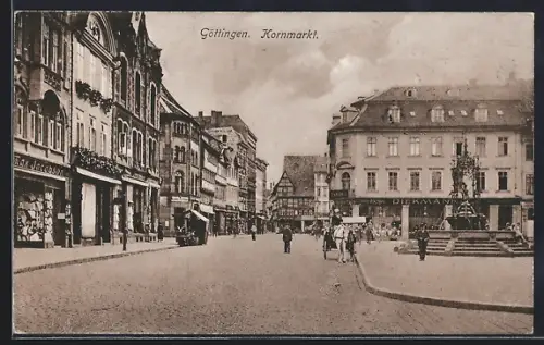 AK Göttingen, Strassenpartie am Kornmarkt mit Geschäften