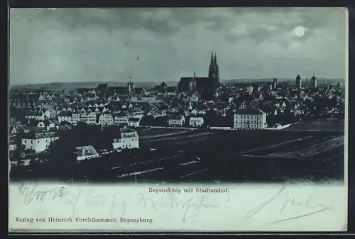 Mondschein-AK Regensburg, Teilansicht mit Stadtamhof