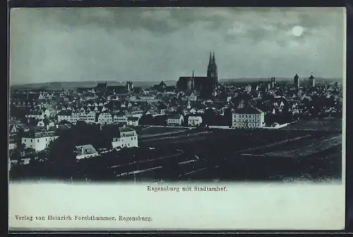 Mondschein-AK Regensburg, Teilansicht mit Stadtamhof