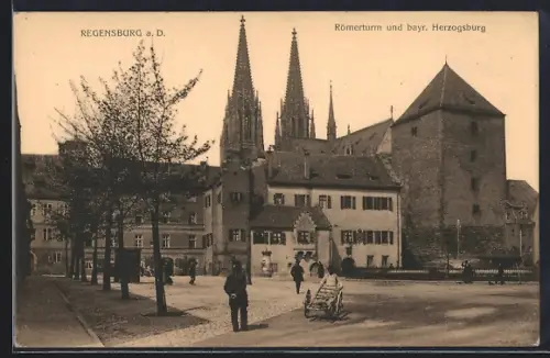 AK Regensburg, Römerturm und bayr. Herzogsburg