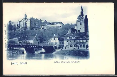 AK Gera, Reuss, Schloss Osterstein mit Kirche