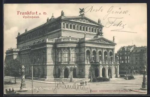 AK Frankfurt a. M., Opernhaus mit Strasse