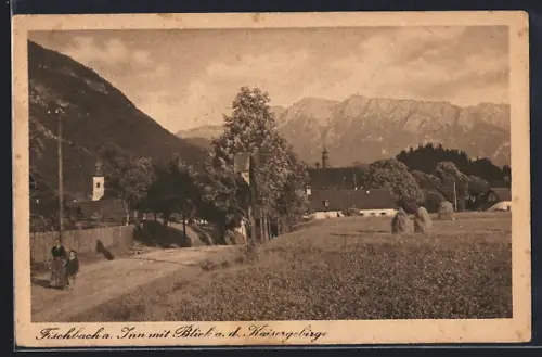 AK Fischbach a. Inn, Ortseingang mit Blick a. d. Kaisergebirge