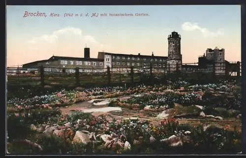 AK Brocken / Harz, Brocken-Hotel, Turm und Botanischer Garten