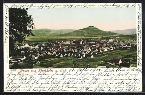 AK Kirchheim u. Teck, Gesamtansicht mit Bergblick aus der Vogelschau
