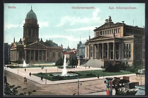 AK Berlin, Wasserspiele am Gendarmenmarkt, Kgl. Schauspielhaus