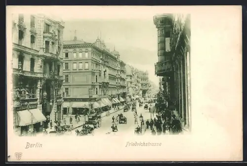 AK Berlin, Friedrichstrasse mit Verkehr u. Geschäften