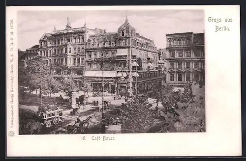 AK Berlin, Cafe Bauer mit Strassenkreuzung aus der Vogelschau