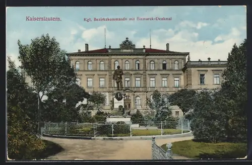 AK Kaiserslautern, Kgl. Bezirkskommando mit Bismarck-Denkmal