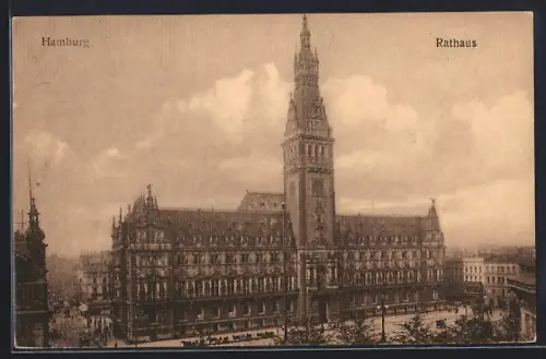 AK Hamburg, Rathaus mit Strassenpartie
