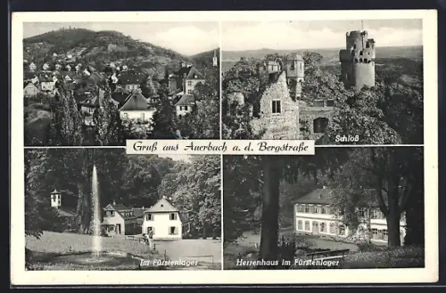 AK Auerbach a. d. Bergstrasse, Schloss, Herrenhaus im Fürstenlager, Springbrunnen