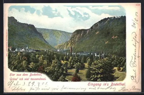 AK Thale, Eingang ins Bodethal mit Hotel Haus Bodethal