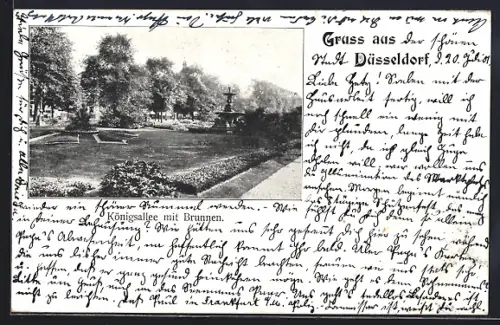 AK Düsseldorf, Königsallee mit Brunnen