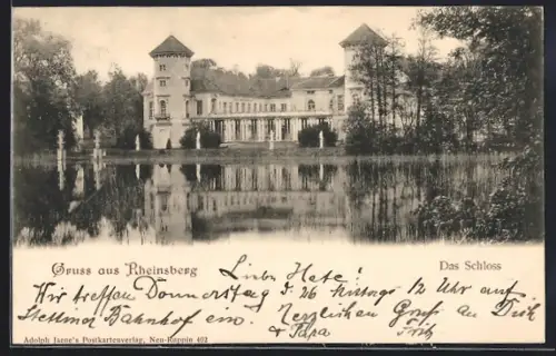 AK Rheinsberg / Mark, Blick über das Wasser zum Schloss