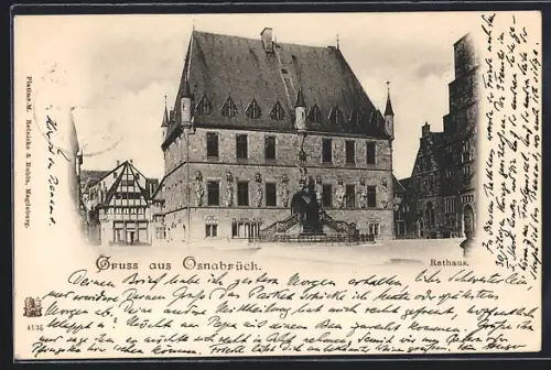 AK Osnabrück, Rathaus mit Denkmal