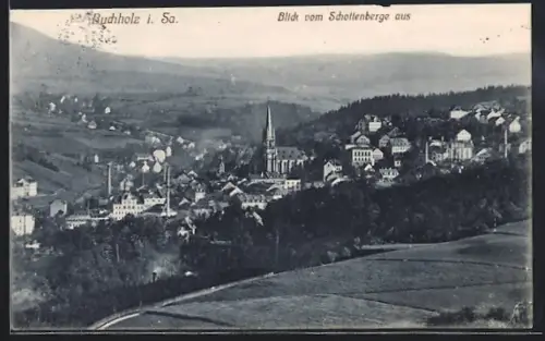 AK Buchholz i. Sa., Blick vom Schottenberge aus mit Kirche