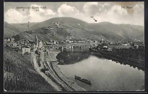 AK Berncastel-Cues, Totalansicht mit Mosel