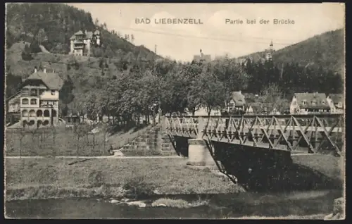 AK Bad Liebenzell, Uferpartie mit Brücke