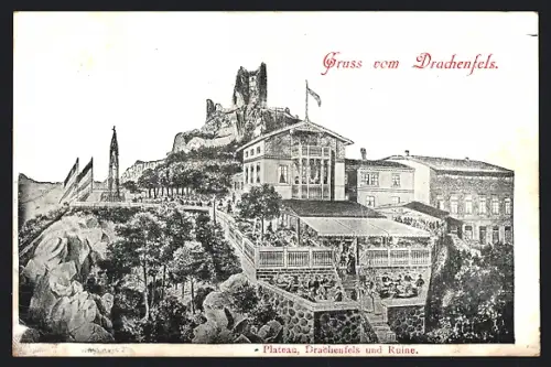 Künstler-AK Königswinter, Hotel- und Ruine Drachenfels
