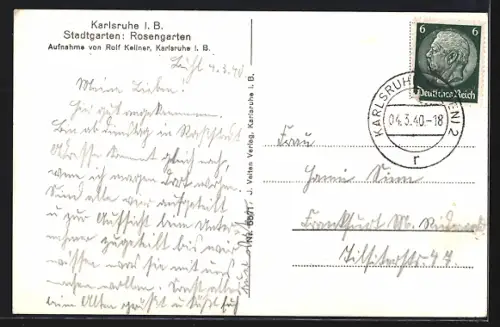AK Karlsruhe, Stadtgarten: Rosengarten