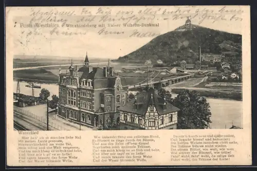 AK Porta Westfalica, Wittekindsberg mit Kaiser Wilhelm-Denkmal, Weserlied