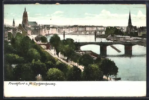 AK Frankfurt a. M.-Sachsenhausen, Uferpartie mit Kirche