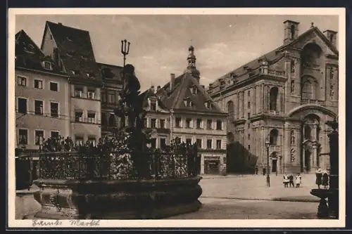 AK Bamberg, Grüner Markt mit Brunnen