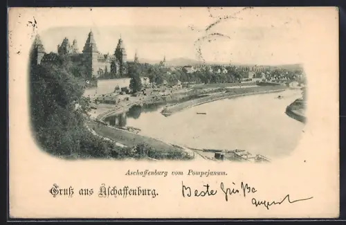 AK Aschaffenburg, Teilansicht vom Pompejanum aus