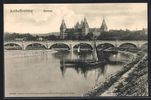 AK Aschaffenburg, Schloss mit Brücke