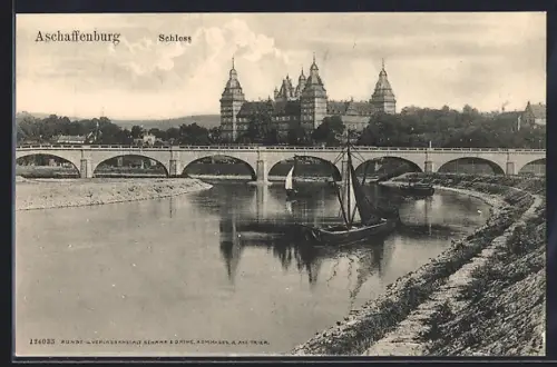 AK Aschaffenburg, Schloss mit Brücke
