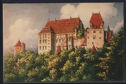 Künstler-AK Landshut, Burg Trausnitz