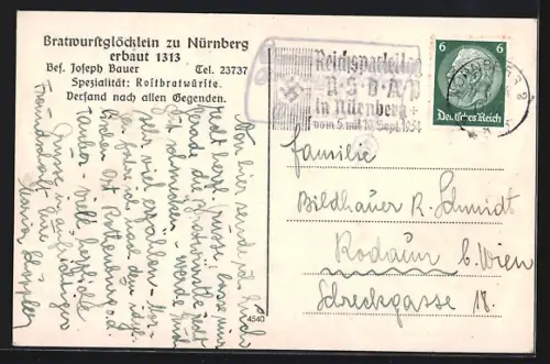AK Nürnberg, Gasthaus Bratwurstglöcklein, Nebenzimmer, Innenansicht
