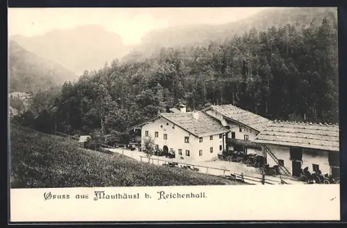 AK Mauthäusl b. Reichenhall, Gasthof mit Kutschen