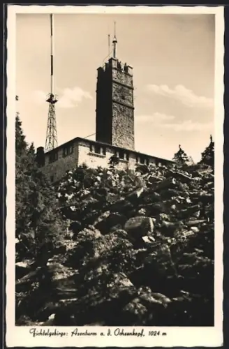 AK Ochsenkopf /Fichtelgebirge, Der Asenturm auf dem Gipfel