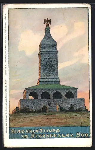 Künstler-AK Starnberg /Sternberger See, Bismarckturm