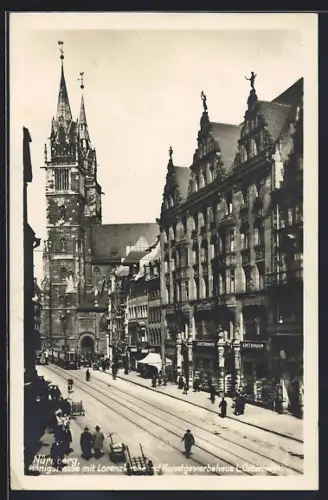 AK Nürnberg, Königstrasse mit Lorenzkirche und Kunstgewerbehaus